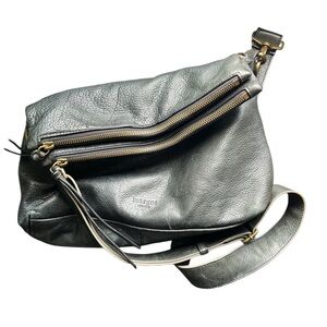Margot Double Zip Fold-Over Triple Compartment Black Leather Crossbody Bag Purse